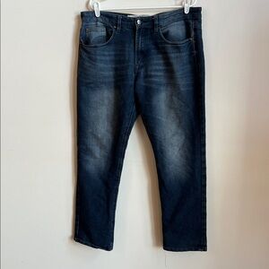 MBX Dark distressed  Indigo Straight Leg Jeans broke in blokecore
